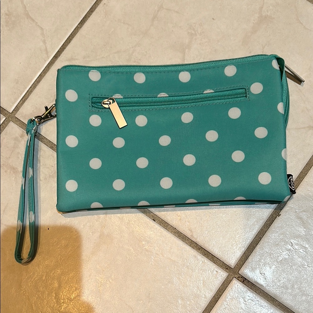 Ganz Teal Polka Dot Clutch Bag